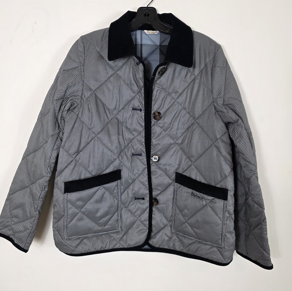 Barbour Orelia Quilted Houndstooth Printed Chore Jacket Size 4